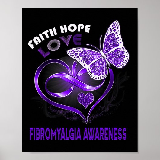 Faith Hope Love Fibromyalgia Awareness Heart Butte Poster (Voorkant)