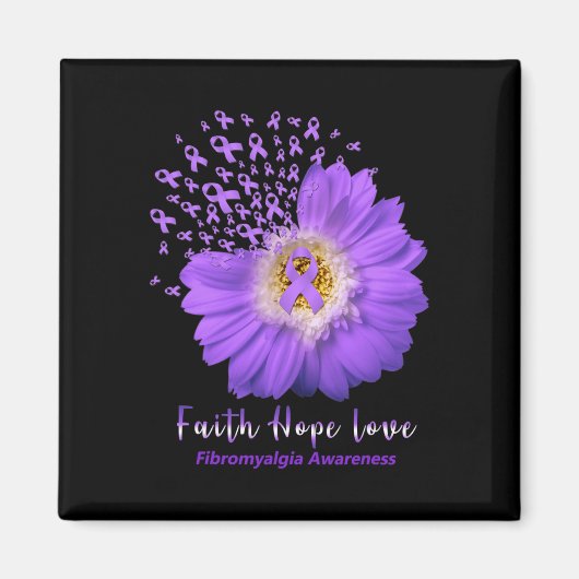 Faith Hope Love Fibromyalgia Awareness Paarse Ribb Magneet (Voorkant)