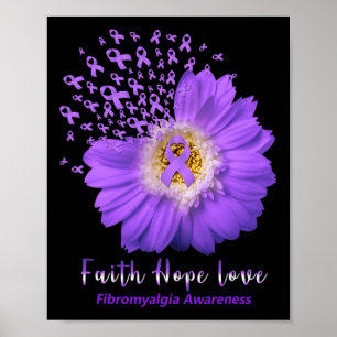 Faith Hope Love Fibromyalgia Awareness Paarse Ribb Poster