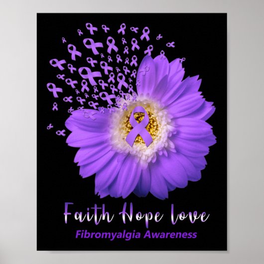 Faith Hope Love Fibromyalgia Awareness Paarse Ribb Poster (Voorkant)
