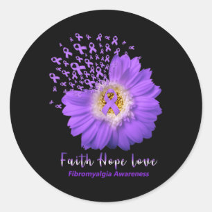 Faith Hope Love Fibromyalgia Awareness Paarse Ribb Ronde Sticker