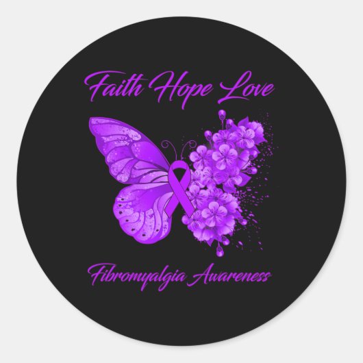 Faith Hope Love Fibromyalgia Awareness Ronde Sticker (Voorkant)