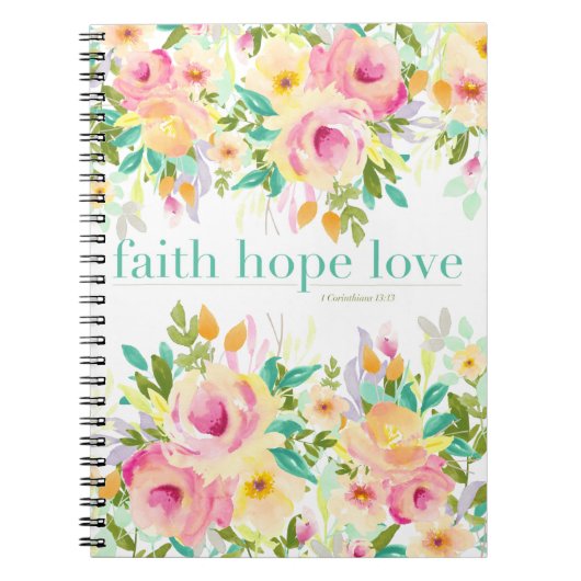 Faith Hope Love | Floral notebook (80 pagina's) Notitieboek (Voorkant)