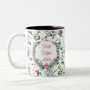 Faith Hope Love   Floral Tweekleurige Koffiemok