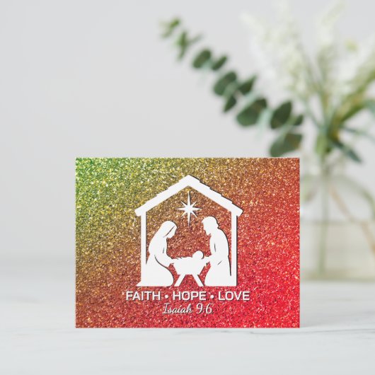 FAITH HOPE LOVE Glitter Christelijke kerst Feestdagenkaart (Staand voorkant)