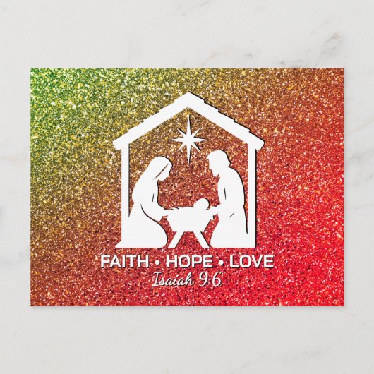 FAITH HOPE LOVE Glitter Christelijke kerst Feestdagenkaart (Voorkant)