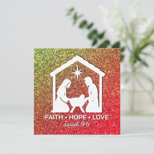 FAITH HOPE LOVE Glitter Christelijke kerst Feestdagenkaart (Staand voorkant)