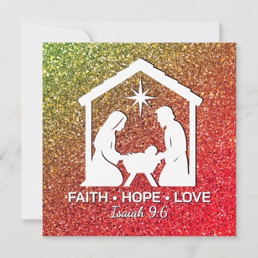 FAITH HOPE LOVE Glitter Christelijke kerst Feestdagenkaart (Voorkant)