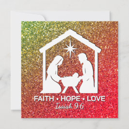 FAITH HOPE LOVE Glitter Christelijke kerst Feestdagenkaart