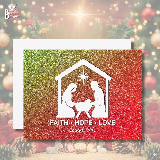FAITH HOPE LOVE Glitter Christelijke kerst Feestdagenkaart