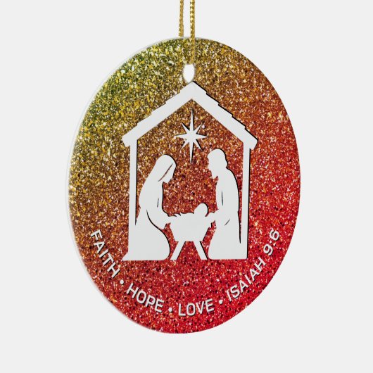 FAITH HOPE LOVE Glitter Christelijke kerst Keramisch Ornament (Rechts)