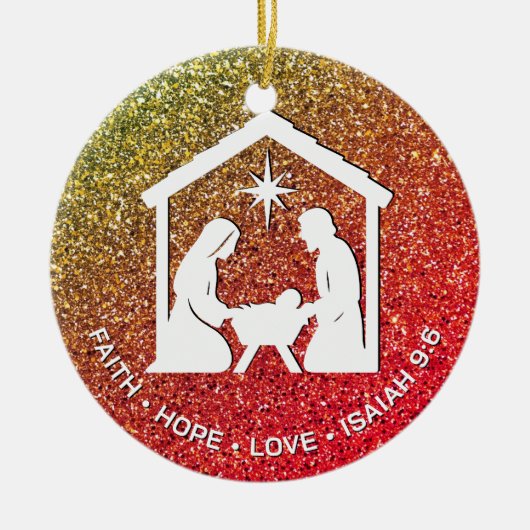 FAITH HOPE LOVE Glitter Christelijke kerst Keramisch Ornament (Voorkant)