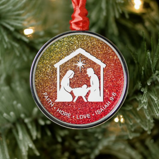 FAITH HOPE LOVE Glitter Christelijke kerst Metalen Ornament (Boom)
