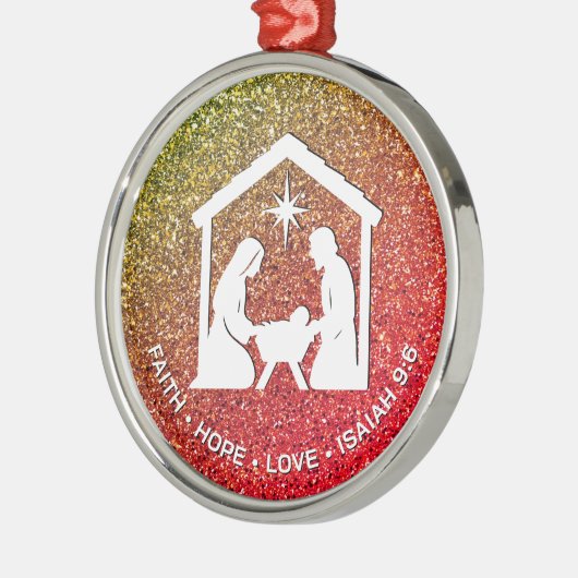FAITH HOPE LOVE Glitter Christelijke kerst Metalen Ornament (Links)