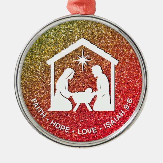FAITH HOPE LOVE Glitter Christelijke kerst Metalen Ornament (Voorkant)