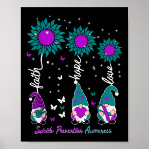 Faith Hope Love Gnome Ribbon Suicide Prevention AW Poster