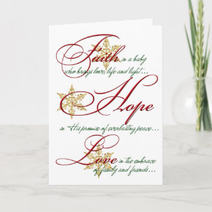 Faith, Hope, Love Gold Snowflakes Christmas Kaart