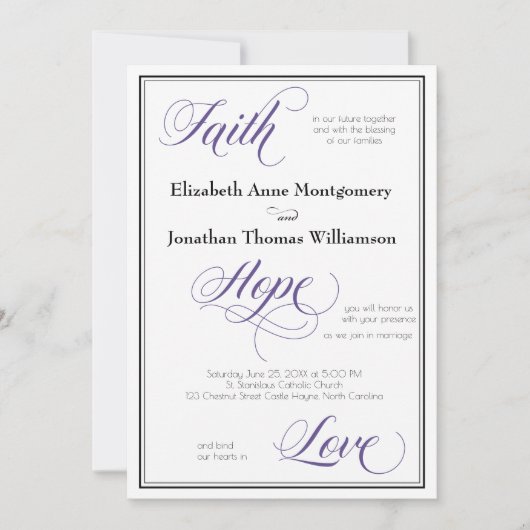 Faith Hope Love Graceful Script Weduwen Invitation Kaart (Voorkant)