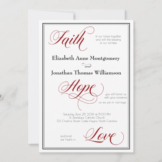 Faith Hope Love Graceful Script Weduwen Invitation Kaart (Voorkant)