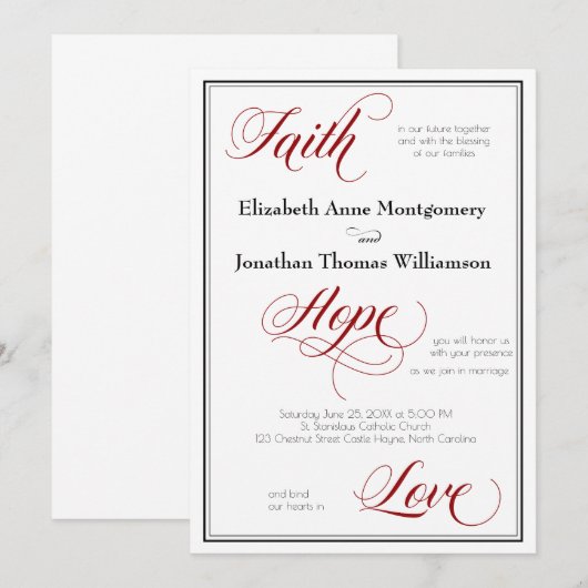 Faith Hope Love Graceful Script Weduwen Invitation Kaart (Voorkant / Achterkant)