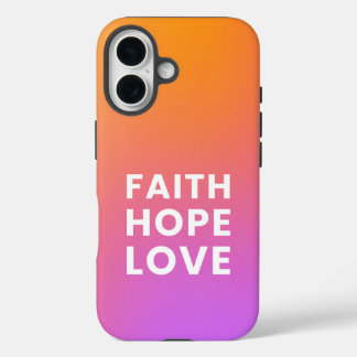 Faith Hope Love Gradient Kleur Sinaasappel Paarse iPhone 16 Hoesje