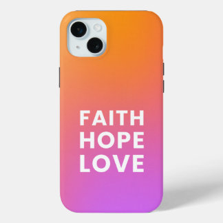 Faith Hope Love Gradient Kleur Sinaasappel Paarse iPhone 15 Mini Hoesje
