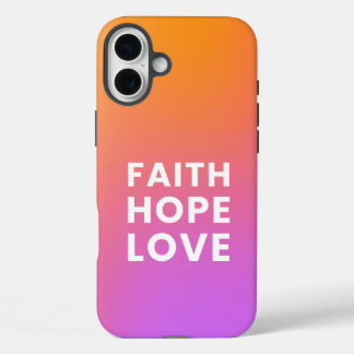 Faith Hope Love Gradient Kleur Sinaasappel Paarse iPhone 16 Plus Hoesje