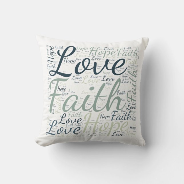 Faith Hope Love Green Blue Word Cloud Kussen (Voorkant)
