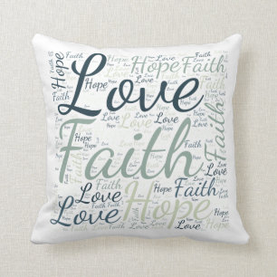 Faith Hope Love Green Blue Word Cloud Kussen