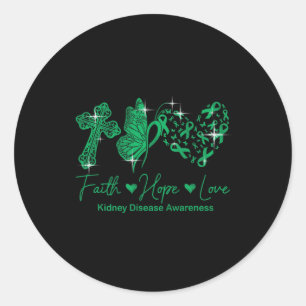 Faith Hope Love Green Ribbon Kidney Disease Awaren Ronde Sticker