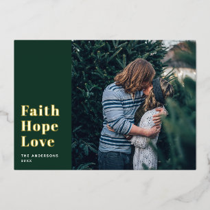 Faith Hope Love. Groen kerstfeest Folie Feestdagenkaart