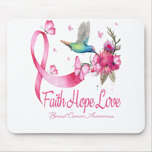 Faith Hope Love Hummingbird Ribbon Breast Cancer Muismat
