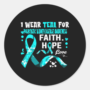 Faith Hope Love Ik heb Blauwgroen Draag voor Polyc Ronde Sticker