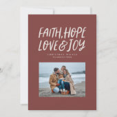 Faith hope love joy maroon kerstfoto feestdagenkaart (Voorkant)