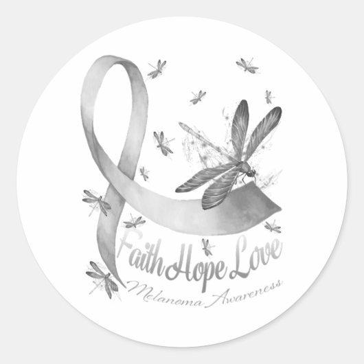 Faith Hope Love Melanoma Awareness Dragonfly Ronde Sticker (Voorkant)