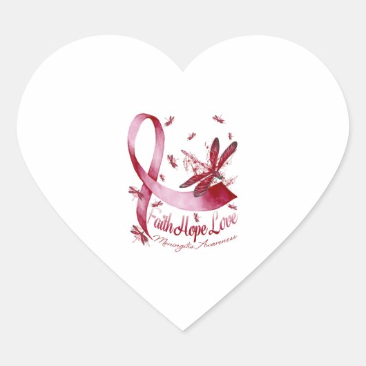 Faith Hope Love Meningitis Awareness Dragonfly Hart Sticker (Voorkant)