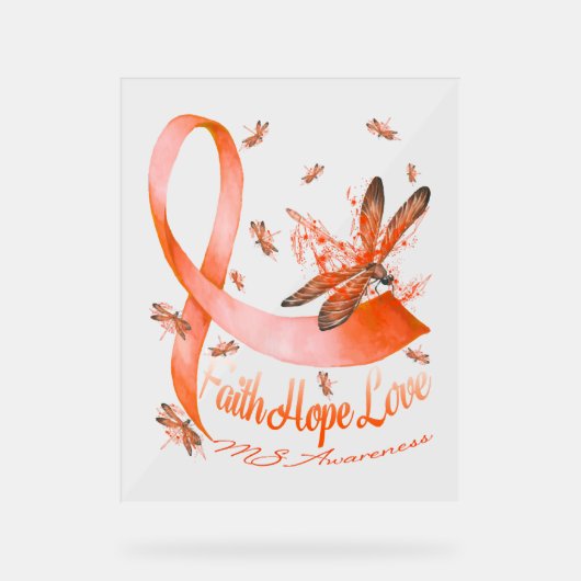 Faith Hope Love MS Awareness Dragonfly Acryl Bord (Voorkant)