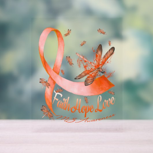 Faith Hope Love MS Awareness Dragonfly Acryl Bord (Neutraal)