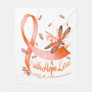 Faith Hope Love MS Awareness Dragonfly Fleece Deken