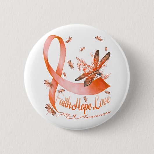 Faith Hope Love MS Awareness Dragonfly Ronde Button 5,7 Cm (Voorkant)