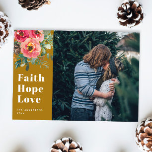 Faith Hope Love   Mustard Brown Kerstfoto Feestdagenkaart