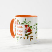Faith Hope Love oranje waterverf bloemen Monogram Mok (Voorkant links)