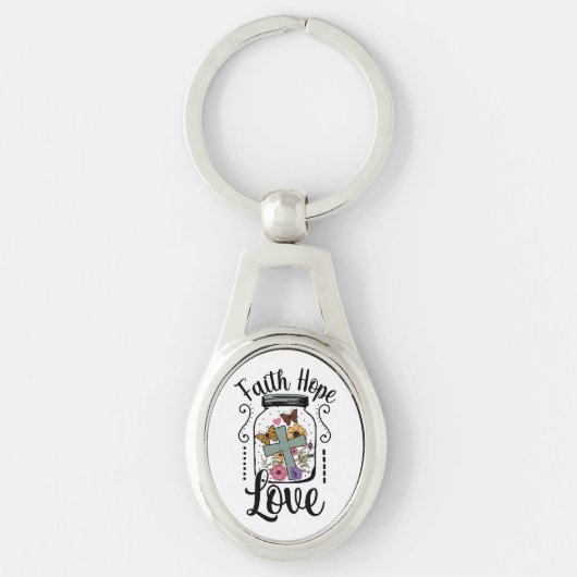 Faith, Hope, Love Oval Metal Sleutelhanger (Voorkant)