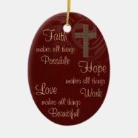 Faith Hope & Love Oval Ornament Burgundy