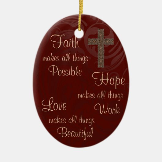 Faith Hope & Love Oval Ornament Burgundy (Voorkant)