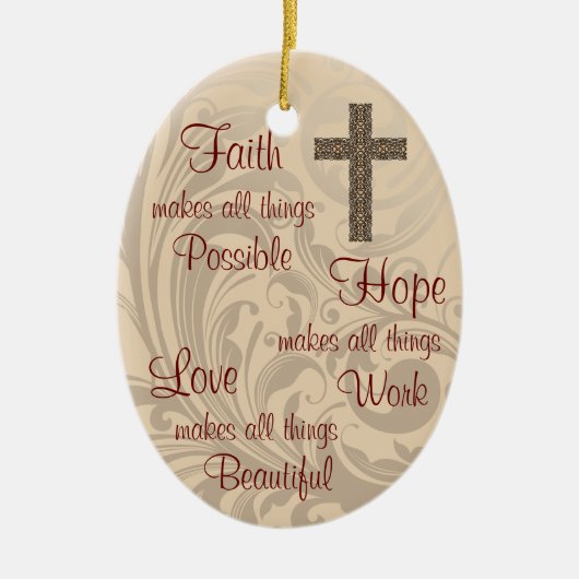 Faith Hope & Love Oval Ornament Ivory (Voorkant)
