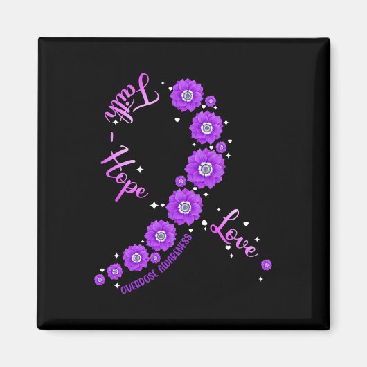 Faith Hope Love Overdose Awareness Ribbon Flower Magneet (Voorkant)