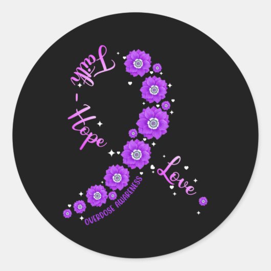 Faith Hope Love Overdose Awareness Ribbon Flower Ronde Sticker (Voorkant)