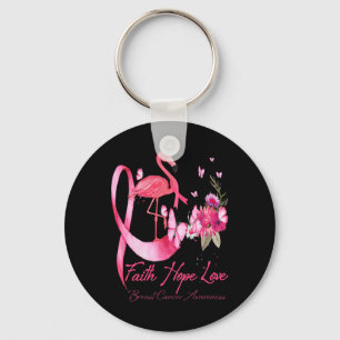 Faith Hope Love Pink Flamingo Ribbon Breast Cancer Sleutelhanger