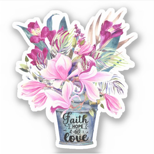 Faith Hope Love Pink Flowers in Bucket Laptop Sticker (Voorkant)